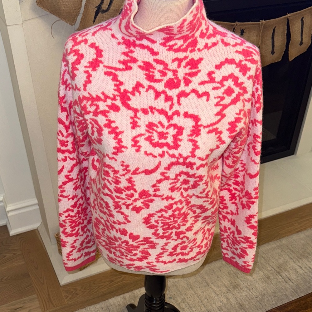 THML Pink and Red Floral Turtleneck Sweater
